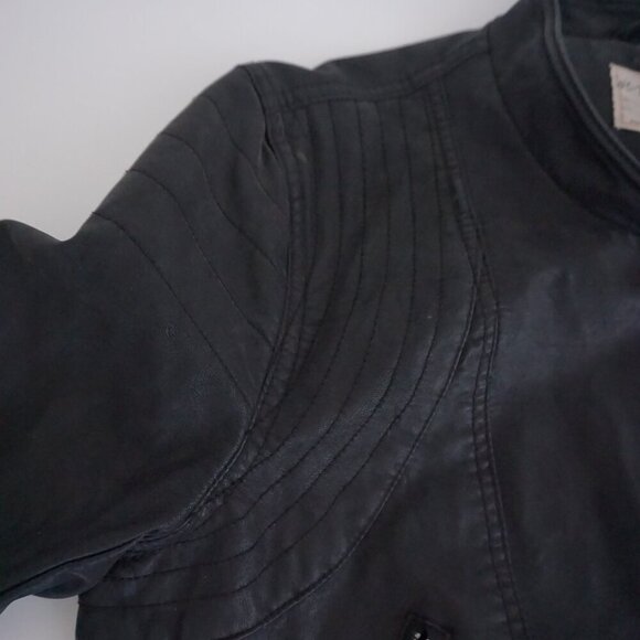 Free People We The Free Rebel Black Faux Leather Zip Moto Biker Jacket Xl - Picture 13 of 16